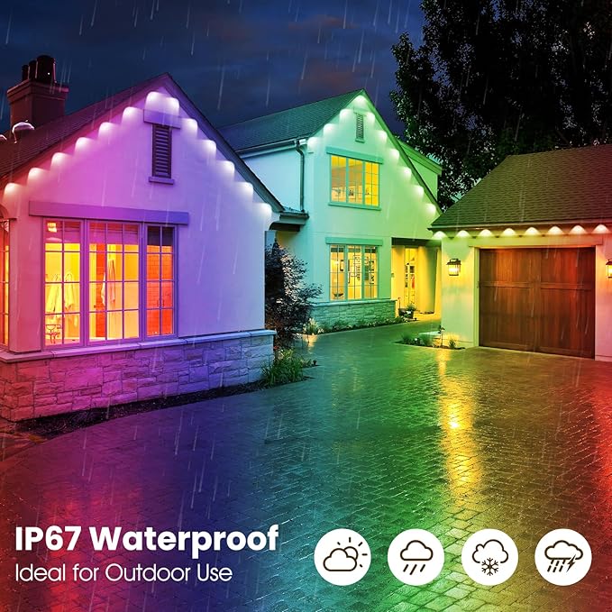 Permanent Outdoor Eaves Lights IP67 Waterproof Smart LED Light with App Control Remote RGB String Lights for Christmas Holiday DIY House Roof Garden Decor Lighting - 100FT