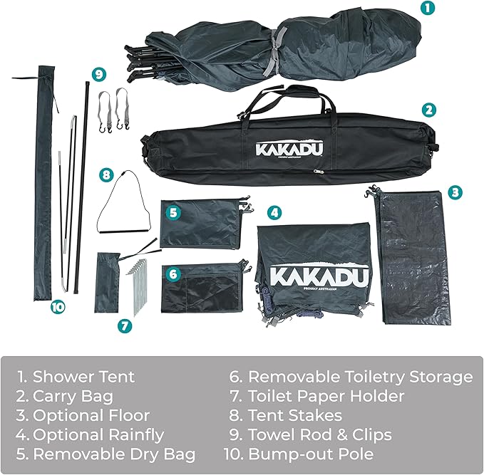 Kakadu Outback Shower Tent Portable Privacy Shelter Outdoor Camping Toilet Tent Changing Room Sturdy Easy Setup - with LED Light Carry Bag Towel Rod