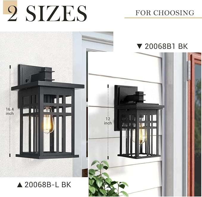 zeyu Farmhouse Outdoor Wall Light Fixture 16 Inch Exterior Wall Sconce Lighting for Patio House Die-Cast Aluminum with Clear Glass Black Finish 20068B-L BK