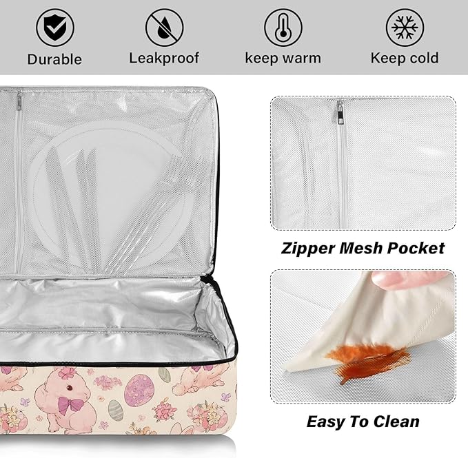 Casserole Carrier Lovely Bunnies PrintInsulated Casserole Carrier for Hot or Cold Food Thermal Lunch Tote for Potluck Parties Picnic Beach Fits 9 x 13 Inches Baking Dish