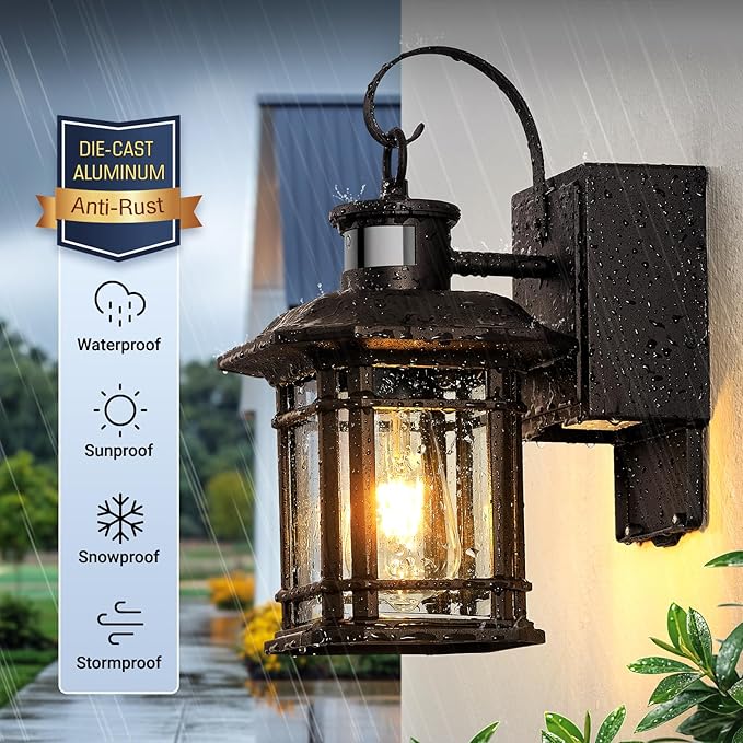 Porch Light with GFCI Outlet Distance and Time Adjustable Motion Sensor Outdoor Light Fixture with Outlet Bronze Dusk to Dawn Outside Sconce Lights for House Garden Patio Garage Waterproof