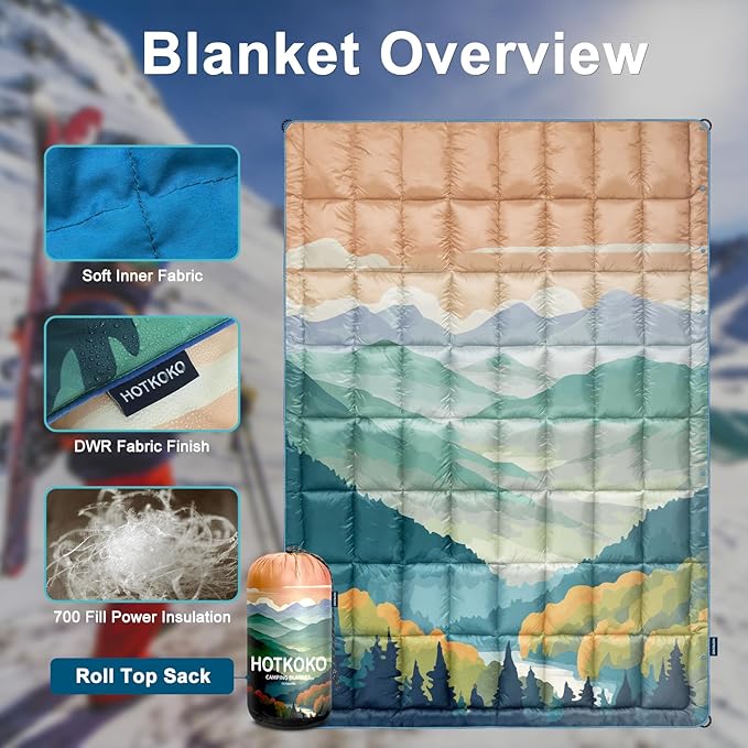 Down Camping BlanketWarm Puffy Lightweight Camp Blanket Outdoor Travel Quilt for SleepStadium Hiking &amp Festivals | Water Resistant Packable &amp Compact