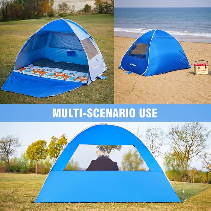 Pop Up Beach Tent for 4 Person with UPF 50+ ProtectionAutomatic Easy Setup Waterproof Beach ShadeLightweight and Portable Beach Tent Sun Shelter - Dark Blue