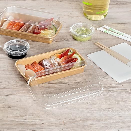 Restaurantware-LIDS ONLY: Matsuri Vision 6.4 x 3.7x 1.2 Inch Lids For Sushi Containers 100 Airtight Lids - Containers Sold Separately No-Fog Design Clear Plastic Dome Lids For Sushi Boxes