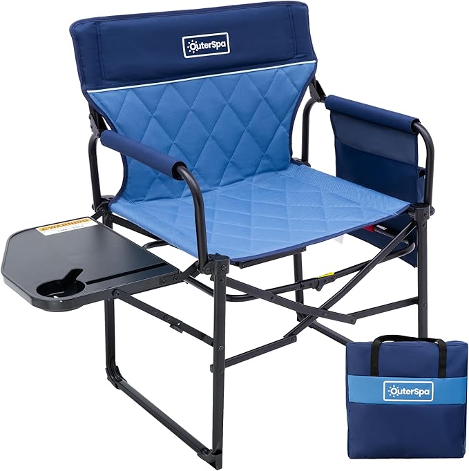 Camping Folding Chairs for Outside Foldable Camp Chairs for Adults Heavy Duty Oversized Directors Camping Chair with Table for Picnic Lawn Large Comfy Camping Chair 350 LBS Capacity Blue