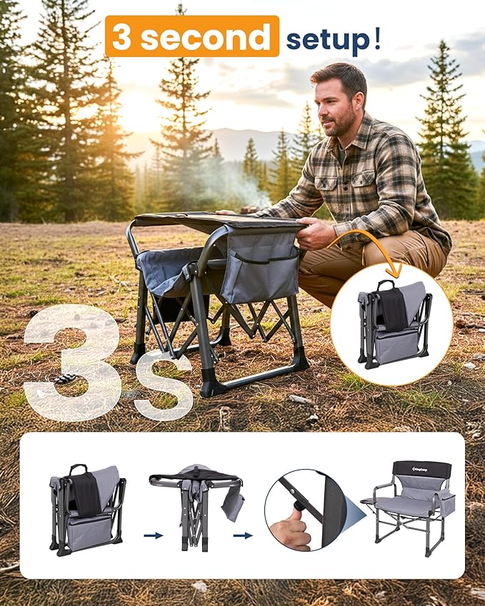 KingCamp XXL Heavy Duty Camping Directors Chair 550lbs Capacity Extra Wide Oversized Camp Chairs with Side Table &amp Cooler Bag Compact Padded Folding Chair for Big and Tall Outdoor Sports Picnic