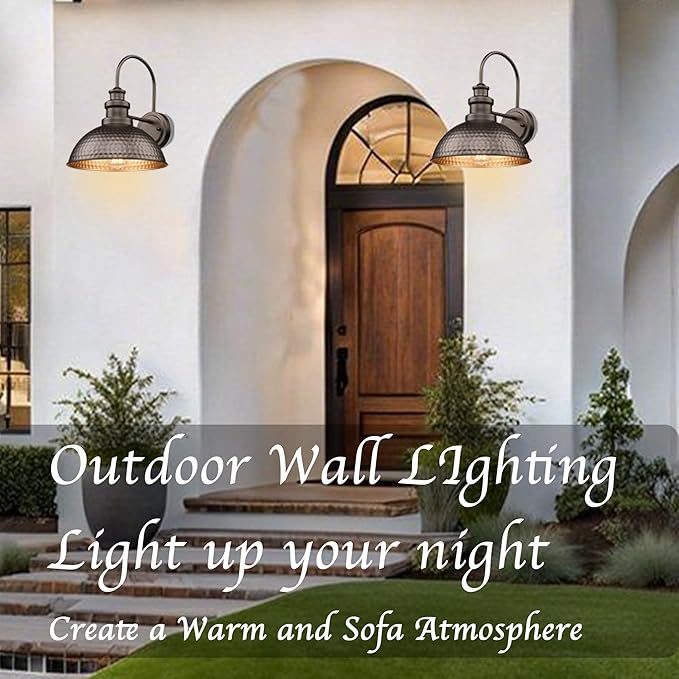 Outdoor Barn Light Fixture 11.5” Farmhouse Exterior Wall Sconce Industrial Wall Mount Porch Light Weather Resistant Outside Lighting for Patio Garage Yard E26 Base Oil Rubbed Bronze 8 Pack
