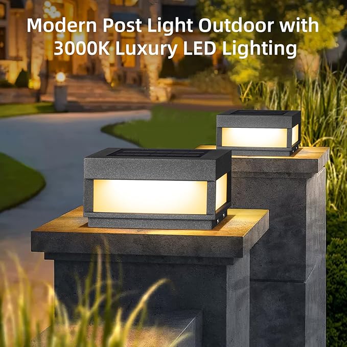 Solar Post Light 7.87 Outdoor Modern Fence Deck Cap Lights for Small Pillars Column Waterproof Lamp 3000K Luxury LED Lighting for Patio Gate Driveway Garden Decoration