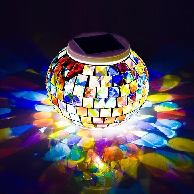 Color Changing Solar Powered Glass Mosaic Ball Led Garden Lights Rechargeable Outdoor Waterproof Solar Night Lights Table Lamps for Decorations Ideal Gifts