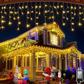 66ft LED Christmas Lights Outdoor with 140 Drops Christmas Decorations Hanging Lights 490 LED 8 Lighting Modes Outsite Fairy String Lights for House Xmas Wedding Party Holiday Decoration Warm White