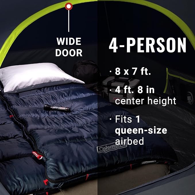 Coleman 4/6/8/10 Person Skydome Dark Room Tent with Rainfly 5 Minute Setup Blocks 90% of Sunlight 20% More Headroom Than Traditional Tents