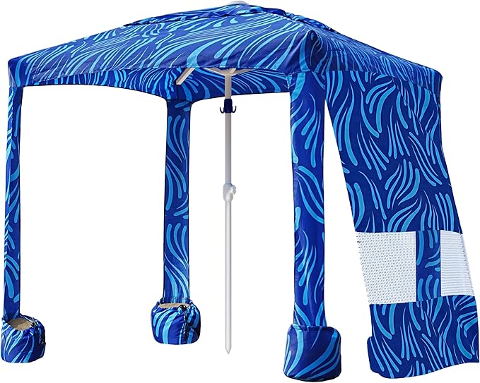 AMMSUN Beach Cabana 6.2'×6.2' Beach Canopy Easy Set up and Take Down Cabana Tent with Sand Pockets Instant Sun Shade with Side Wall Sea Flow