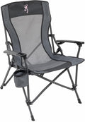 Browning Folding Camping Chairs for Adults - Durable Mesh Fabric Over Sturdy Powder Coated Steel Frame Armrests Cup Holder and Shoulder Carry Bag