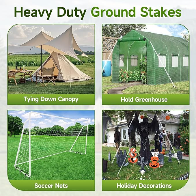 20 Pack Tent Stakes Heavy Duty 8 ’’ Metal Stakes Ground Anchors High Wind U Hook Galvanized Steel Garden Ground Stakes for Camping Patio Garden Canopies Outdoor (20 Black)