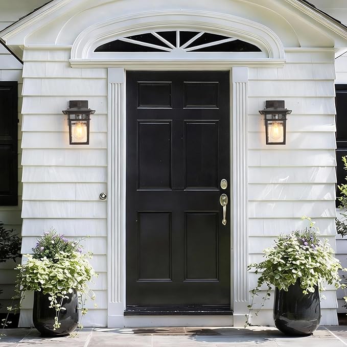 Outdoor Lighting Fixtures Wall Mount Exterior Wall Sconces Set of Two Brown Outdoor Porch Lights with Seeded Glass for Garage Front Door House