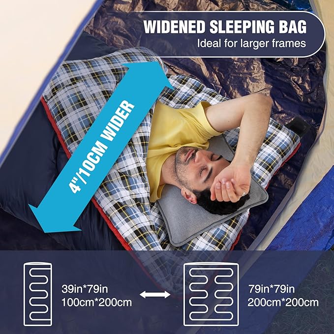 REDCAMP Cotton Flannel Sleeping Bag for Camping Backpacking Adults Cold Weather Envelope Sleeping Bags with 2/3/4/6lbs Filling