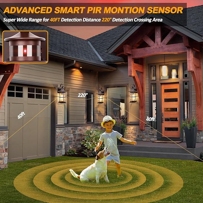 Large Oil Rubbed Bronze Motion Sensor Outdoor Lights 15.5inch - Dusk to Dawn Outdoor Lighting Waterproof Porch Lights Outdoor Wall Sconce Exterior Light Fixtures for House Garage Anti-Rust