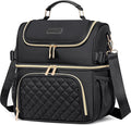 Lunch Bags for Women Dual Compartment Lunch Box Lunch Bag for Work Leakproof Lunch Cooler Large Insulated Lunchbox for Adult for Women Men Lunchbag for Picnic Beach (Black)