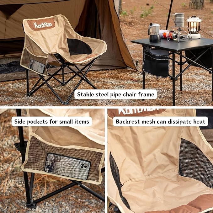 Camping Chairs for Adults Small Backpacking Folding Lawn Chair KontMan Compact Lightweight Camping Lawn Chairs for Adults Heavy Duty 265 lbs (1 Pack)