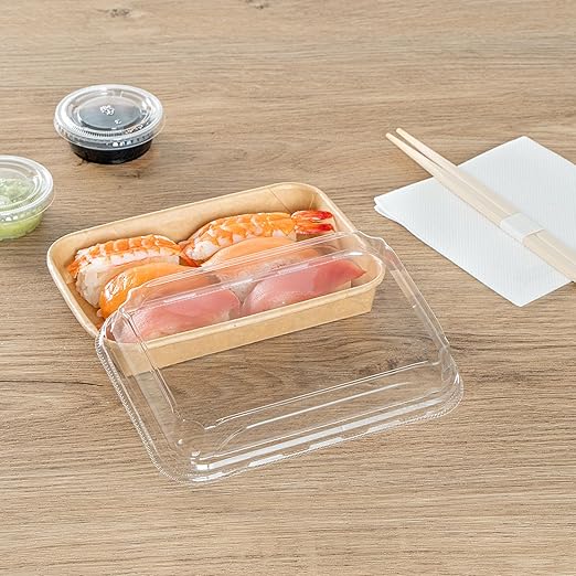 Restaurantware-LIDS ONLY: Matsuri Vision 6.6 x 4.6 x 1.2 Inch Lids For Sushi Containers 100 Airtight Lids - Containers Sold Separately No-Fog Design Clear Plastic Dome Lids For Sushi Boxes