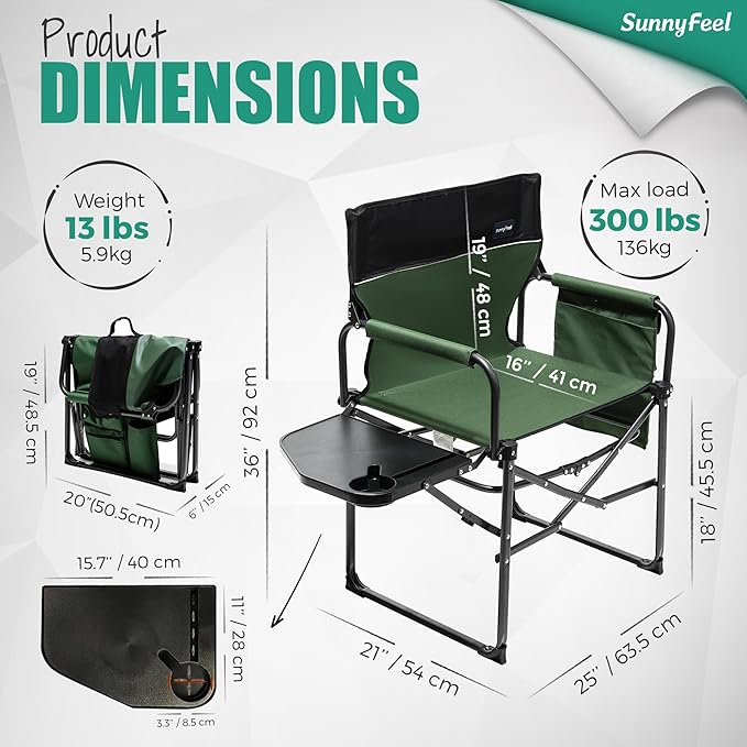 SUNNYFEEL Camping Directors Chair Heavy DutyOversized Portable Folding Chair with Side Table Pocket for Beach FishingTripPicnicLawnConcert Outdoor Foldable Camp Chairs