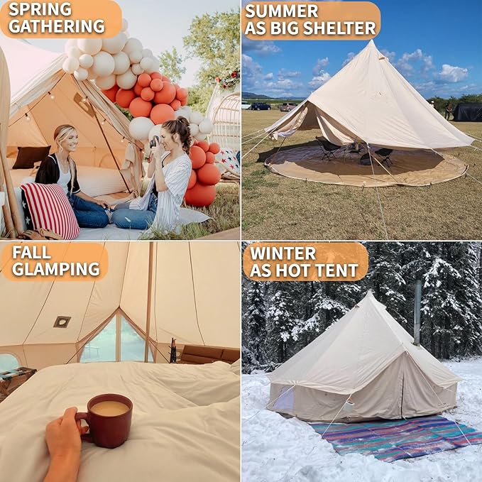 DANCHEL OUTDOOR B5PRO 4 Season Canvas Tent with Stove Jack Camping Waterproof Bell Tent with AC Port Yurt All Year Living Luxury Glamping for 4/6/8 Person Hunting Party 13ft/16.4ft/20ft