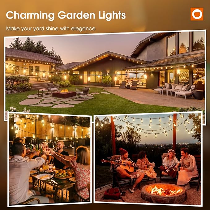 addlon 48FT(2FT Space) LED Outdoor String Lights with 24 Edison Shatterproof Bulbs Heavy-Duty and Weatherproof Strand Commercial Grade Patio Lights Decorative for Garden or Patio Black