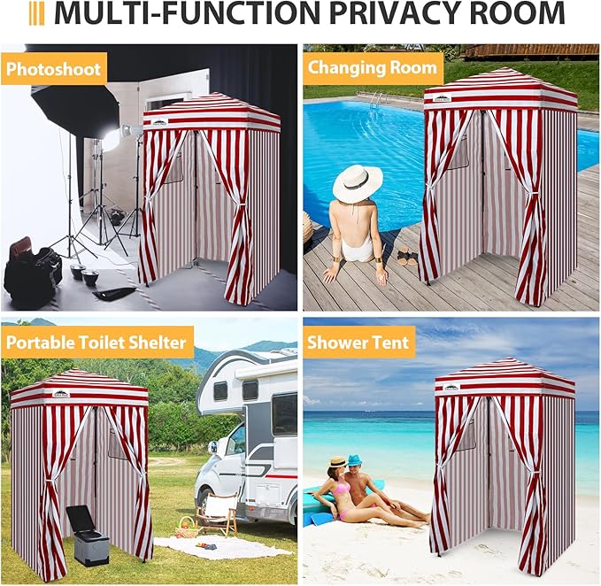 EAGLE PEAK Flex Ultra Compact 4x4 Pop-up Canopy Sun Shelter Changing Room Portable Privacy Canopy Cabana for Pool Fashion Photoshoots or Camping Red/White