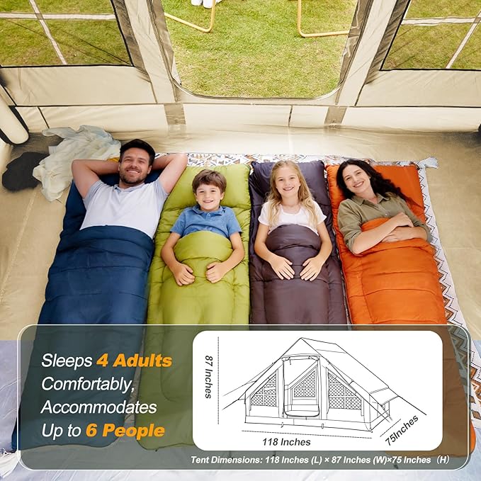 Inflatable Camping TentEasy Set up with Electric Air Pump Waterproof Blow Up Tent for Adults Portable Outdoor for Camping&ampHiking