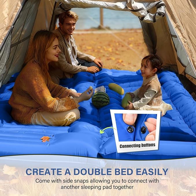 Camping Sleeping Pad Ultralight Camping Pad with Pillow Built-in Foot Pump Inflatable Sleeping Mat Compact for Camping Backpacking Hiking Traveling - Blue Single
