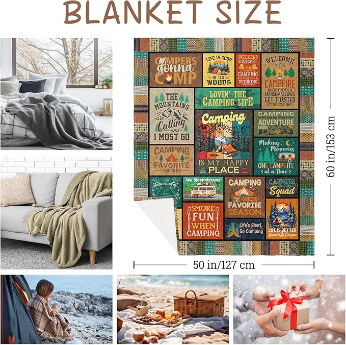Camping Gifts for Women Camping Blanket 60x50 Camping Gifts for Men Camper Gift for Couples Woman Lovers Girls Boys Camper Gift Ideas for Birthday Christmas