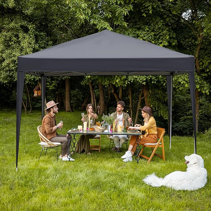 10x10ft Outdoor Pop Up Canopy Portable Instant Canopy Tent with 4 Sidewalls for Outdoor Events Party Wedding Birthday Graduation Dark Grey