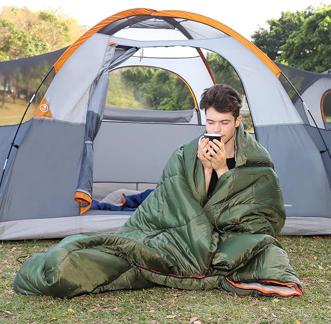 Amazon Basics 40°F Cold Weather Two-Person Sleeping Bag for Outdoor Camping Queen Size XL 87 x 59 Olive Green