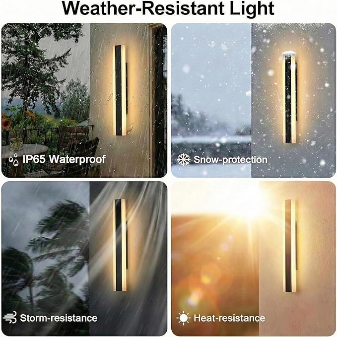 Modern Linear Outdoor Wall Lights 24 LED Exterior Wall Sconce for Porch &amp Garage IP65 Waterproof Architectural Facade Lighting 3CCT Dimmable Matte Black Fixture for Front Door Entryway