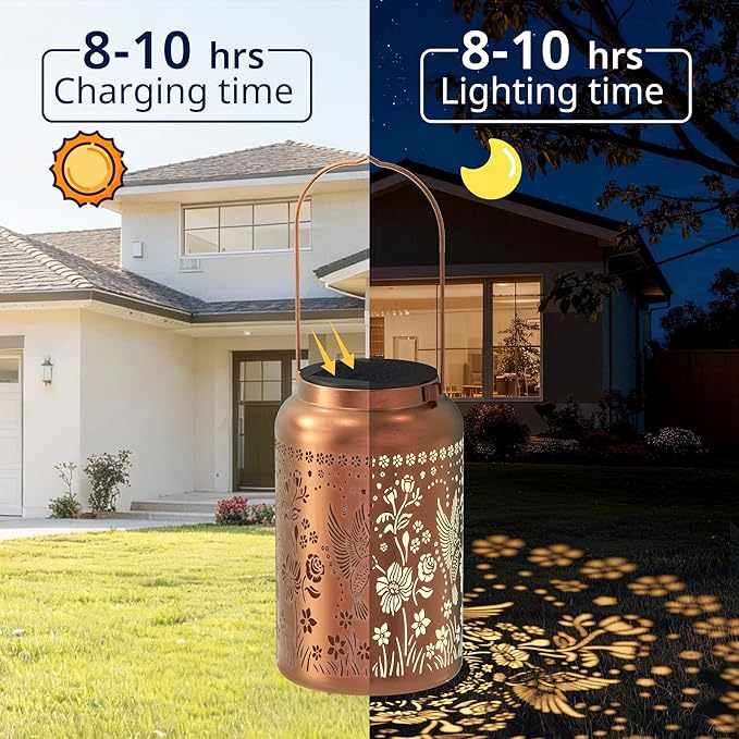 Solar Lanterns Outdoor WaterproofHummingbird Solar Lantern Gift for Women Girl Mom GrandmaValentine GiftsMetal Hanging Solar Lantern for YardGardenPorch Landscape Deconrations-2 Pack
