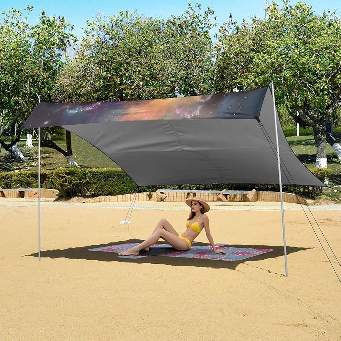 ALAZA Dog Nebula Beach Tent Sun Shelter UPF50+ Protection Beach Shade Canopy w/ 4 Sandbags for Outdoor Camping Fishing Backyard Fun Picnic 10x9 ft