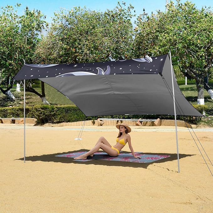 Dolphins in The Night Space Sky with Stars Camping Sun Shelter Beach Tent Portable Beach Sun Shade Outdoor Canopy for Camping Trips Fishing Picnic