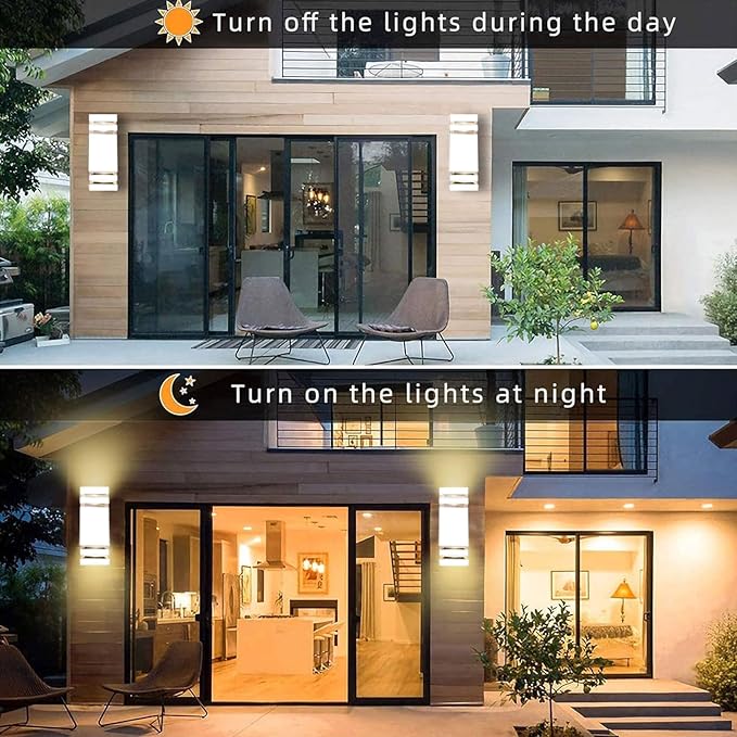 Outdoor Lights Wall Mount White Up and Down Exterior Lighting Fixtures Modern Square Porch Wall Sconce Aluminum Front Door Light LED Wall Lamp for Garage Garden Patio 2 Pack