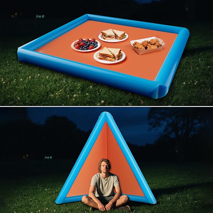 2-in-1 Sand Free Beach Blanket &amp Tent - 79x83 Waterproof Picnic Blanket with Inflatable Pillows No Pump Quick Inflation Fits 6-10 Seated/4-6 Reclined for Family Camping Travel Backyard