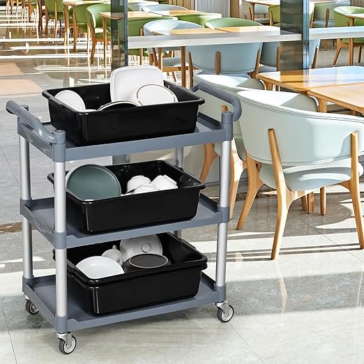 24 Liters Commercial Plastic Meat Tub Bus Box Black Bus Bin/Bus Totes Set of 4