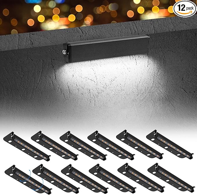 12-Packs 3W 7inch LED Hardscape Paver Lighting12V AC/DC Low Voltage Retaining Wall LightsLandscape Lighting5000K Daylight White Outdoor Step Light50000 Hours Lifespan-Black