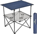 SUNNYFEEL Folding Camping Table- Collapsible Portable Beach Table with 4 Cup Holders &amp Carry Bags Tailgate Table for Outdoor Excursion Picnic Hiking Fishing Travel Parties Blue