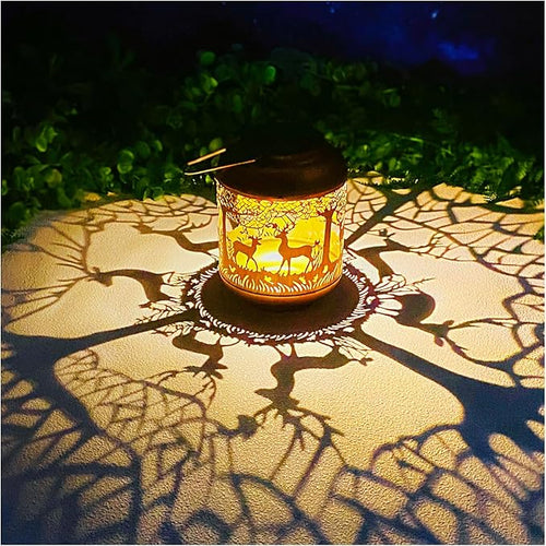 2 Pack Deer Solar Lanterns Outdoor Waterproof Hanging Solar Lights Deer Gifts for Women Men Metal Decorative LED Lanterns for Yard Patio Lawn Tabletop Pathway Landscape Garden Decor