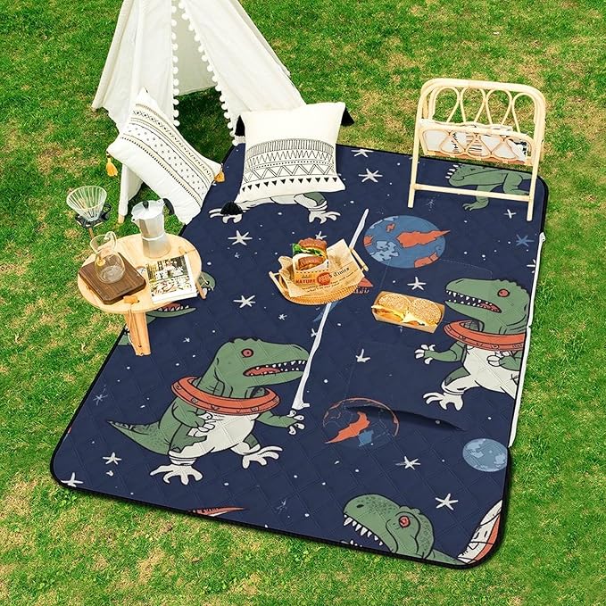 Zipper Funny Astronaut Dinosaur Rocket Style Picnic Mat Suitable for Travel Camping Park Or Home Use