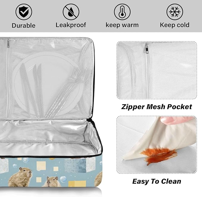 Casserole Carrier Adorable Cute CapybarasInsulated Casserole Carrier for Hot or Cold Food Thermal Lunch Tote for Potluck Parties Picnic Beach Fits 9 x 13 Inches Baking Dish