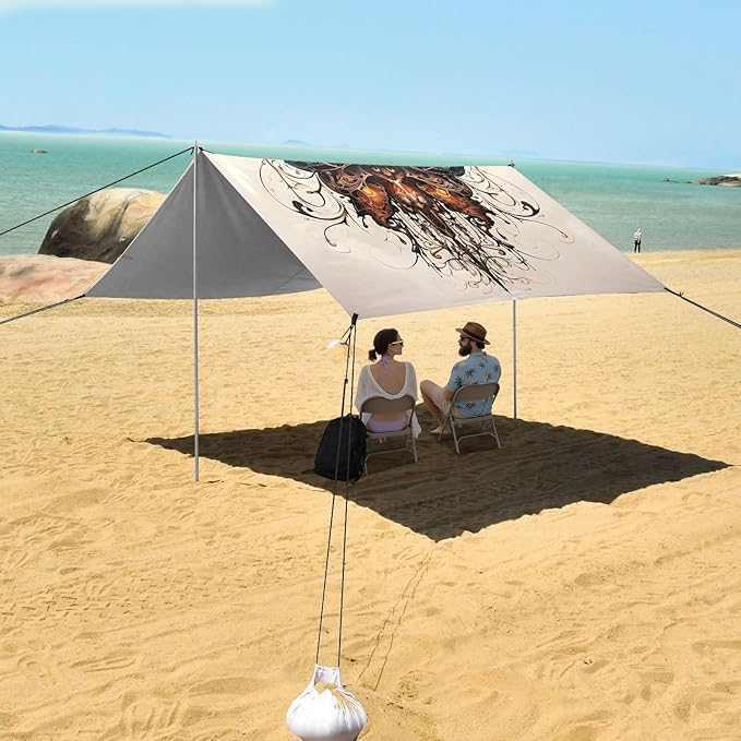 ALAZA Butterfly Punk Beach Tent Sun Shelter UPF50+ Protection Beach Shade Canopy w/ 4 Sandbags for Outdoor Camping Fishing Backyard Fun Picnic 10x9 ft