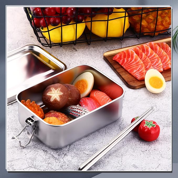Umigy 8 Pcs Stainless Steel Food Containers 850ml Metal Bento Lunch Box Stainless Steel Food Storage Containers Lockable Clips to Leak Proof Reusable Dishwasher Snack Boxes for Work