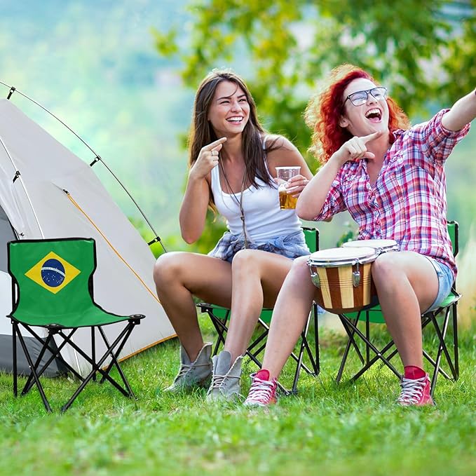 DOMIKING Brazilan Flag Kids' Portable Camping Chairs for Outdoor Beach Chair with Carry Bag Folding Chair for Events Garden Beach