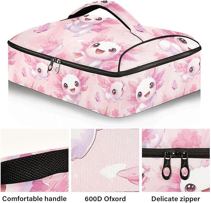 Casserole Carrier Adorable Axolotls Patterns PrintInsulated Casserole Carrier for Hot or Cold Food Thermal Lunch Tote for Potluck Parties Picnic Beach Fits 9 x 13 Inches Baking Dish