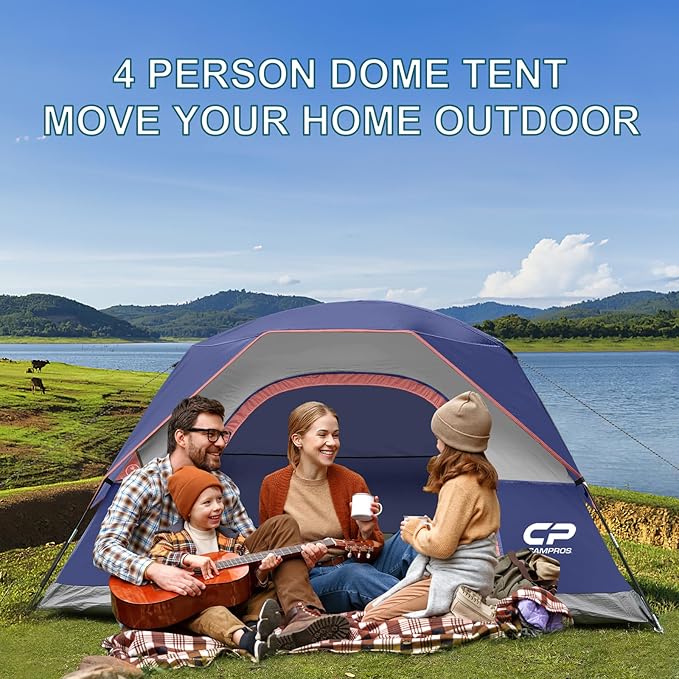 Tents for Camping 4 Person Tent Waterproof Windproof Double Layer Camping Tent Easy Setup Dome Tent with Large Mesh Windows &amp Wider Door for Outdoor Camping &amp Hiking